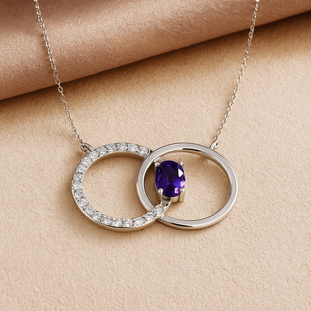 Natural Amethyst & Diamond 92.5 Sterling Silver Pendant with Chain (1 of 7)