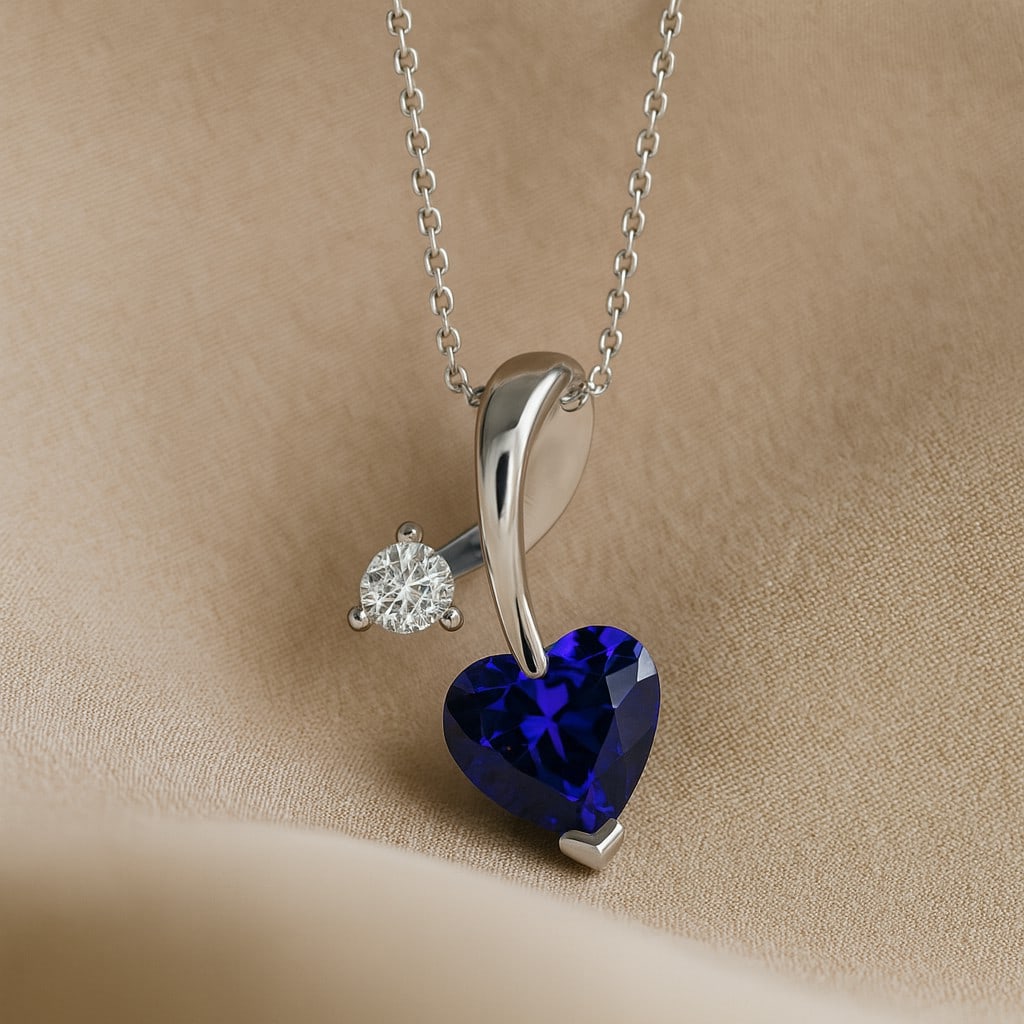 Natural Tanzanite & Diamond 92.5 Sterling Silver Pendant with Chain: Natural Tanzanite & Diamond 92.5 Sterling Silver Pendant with Chain Gemstone Shape : Heart Gemstone Size : 4 MM Gemstone Quantity : 1 Piece Diamond Type : Lab Grown Diamond Shape : Round Diamon