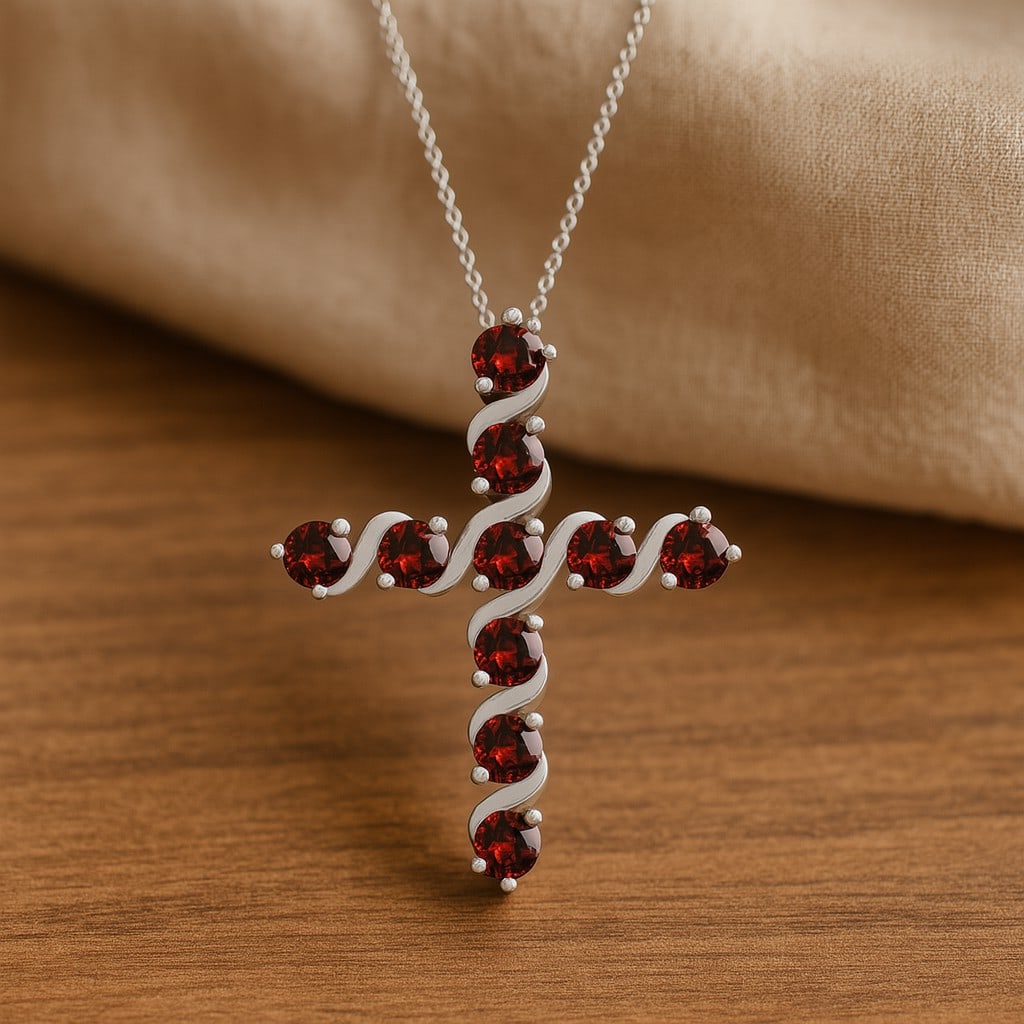 Natural Garnet Gemstone 92.5 Sterling Silver Pendant with Chain (1 of 7)
