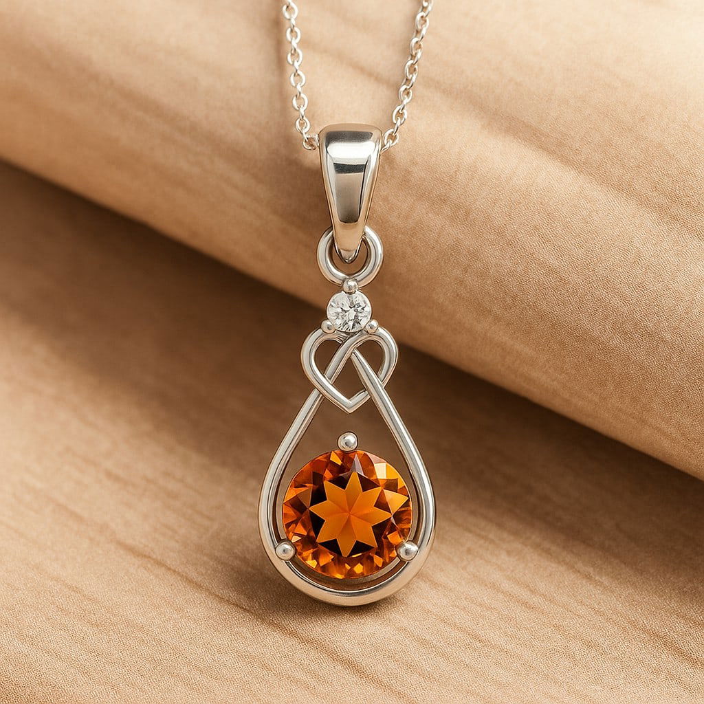 Natural Citrine & Diamond 92.5 Sterling Silver Pendant with Chain: Natural Citrine & Diamond 92.5 Sterling Silver Pendant with Chain Gemstone Shape : Round Gemstone Size : 6 MM Gemstone Quantity : 1 Piece Diamond Type : Lab Grown Diamond Shape : Round Diamond
