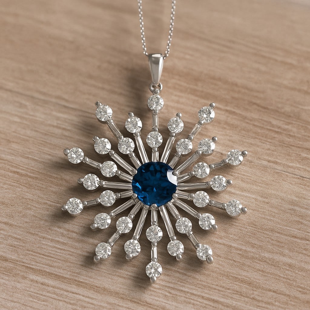 Natural London Blue Topaz & Diamond 92.5 Sterling Silver Pendant with Chain: Natural London Blue Topaz & Diamond 92.5 Sterling Silver Pendant with Chain Gemstone Shape : Round Gemstone Size : 4.5 MM Gemstone Quantity : 1 Piece Diamond Type : Lab Grown Diamond Shape : Round