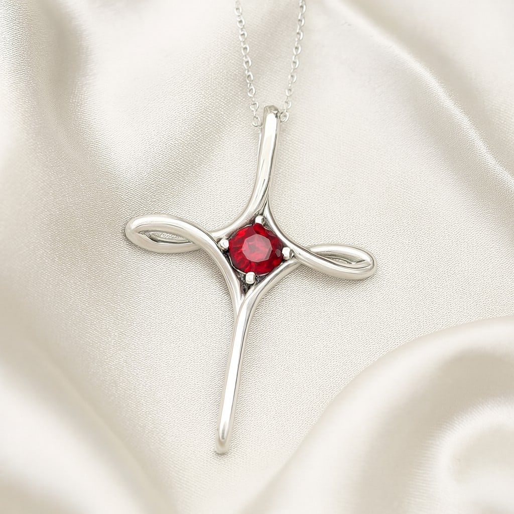 Natural Ruby Gemstone 92.5 Sterling Silver Pendant with Chain (1 of 7)