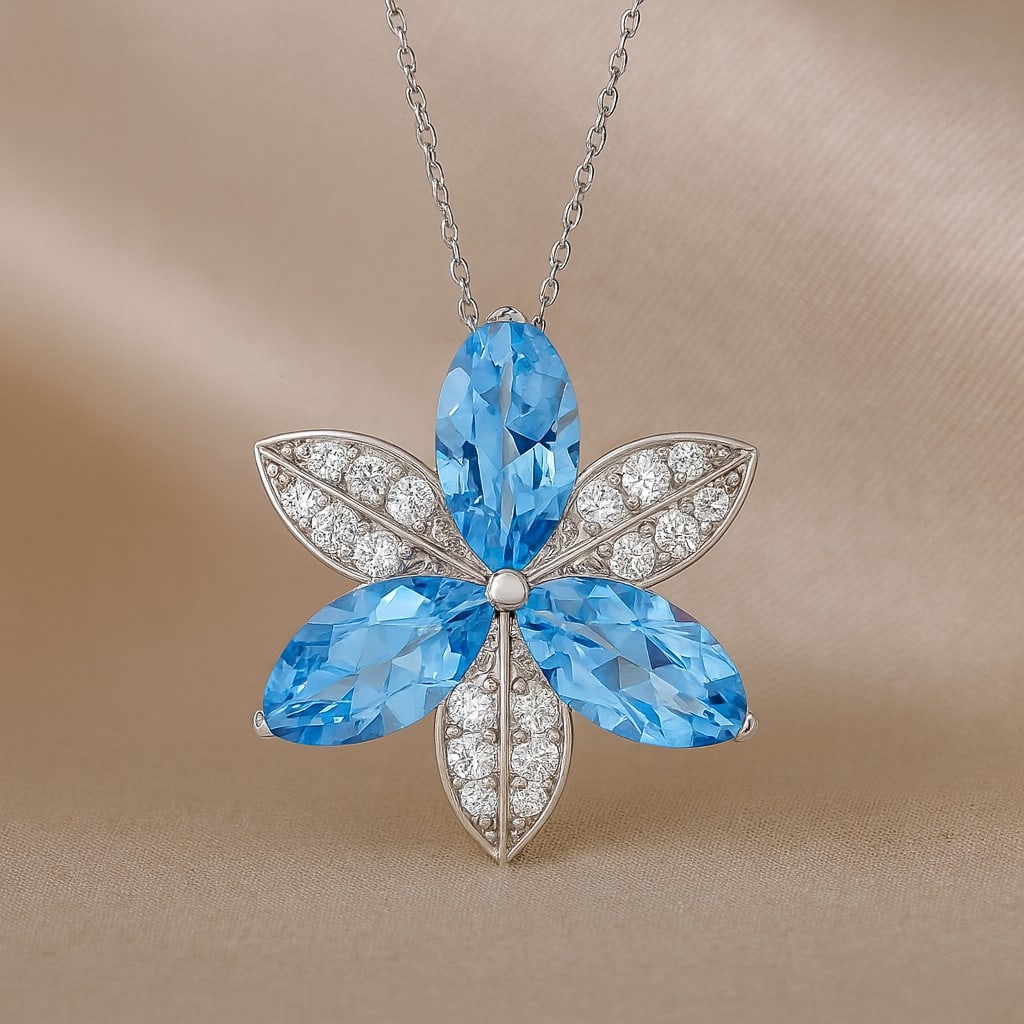 Natural Aquamarine & Diamond 92.5 Sterling Silver Pendant with Chain: Natural Aquamarine & Diamond 92.5 Sterling Silver Pendant with Chain Gemstone Shape : Marquise Gemstone Size : 12x6 MM Gemstone Quantity : 3 Pieces Diamond Type : Lab Grown Diamond Shape : Round