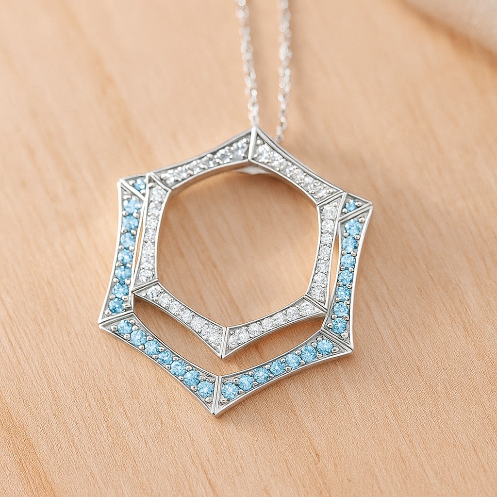 Natural Aquamarine & Diamond 92.5 Sterling Silver Pendant with Chain: Natural Aquamarine & Diamond 92.5 Sterling Silver Pendant with Chain Gemstone Shape : Round Gemstone Size : 1.4 MM Gemstone Quantity : 84 Pieces Diamond Type : Lab Grown Diamond Shape : Round D