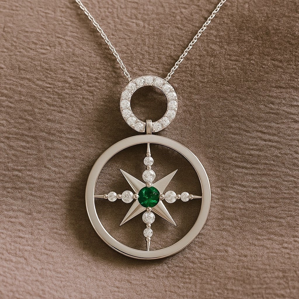 Lab Grown Emerald & Diamond 92.5 Sterling Silver Pendant with Chain: Lab Grown Emerald & Diamond 92.5 Sterling Silver Pendant with Chain Gemstone Shape : Round Gemstone Size : 3 MM Gemstone Quantity : 1 Piece Diamond Type : Lab Grown Diamond Shape : Round Diamon