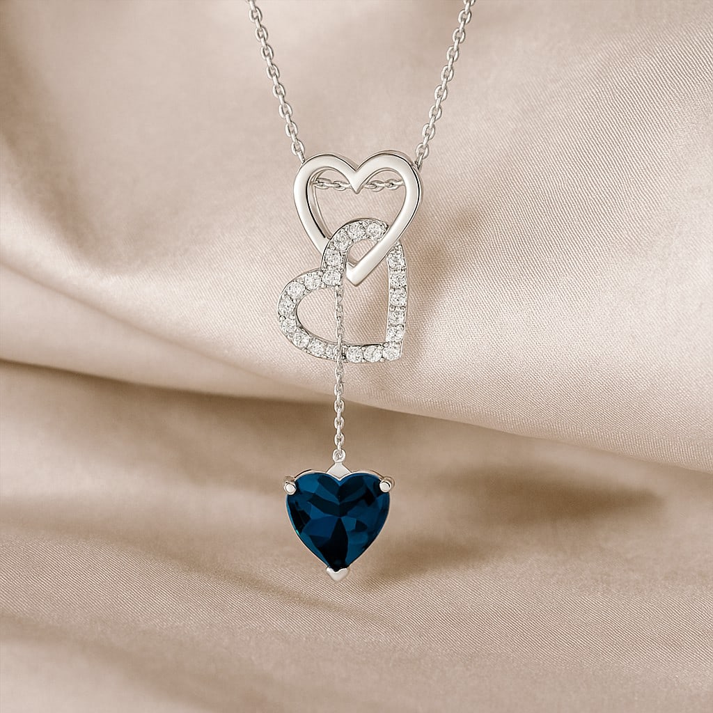 Natural London Blue Topaz & Diamond 92.5 Sterling Silver Pendant with Chain: Natural London Blue Topaz & Diamond 92.5 Sterling Silver Pendant with Chain Gemstone Shape : Heart Gemstone Size : 8 MM Gemstone Quantity : 1 Piece Diamond Type : Lab Grown Diamond Shape : Round