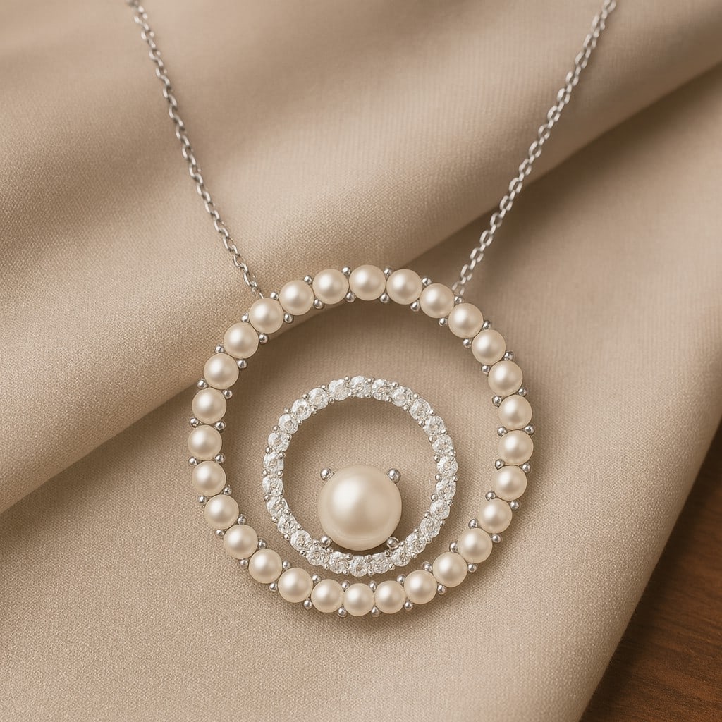 Natural Pearl & Diamond 92.5 Sterling Silver Necklace: Natural Pearl & Diamond 92.5 Sterling Silver Necklace Gemstone Shape : Round Gemstone Size : 5 MM, 2 MM Gemstone Quantity : 1 Piece, 28 Pieces Diamond Type : Lab Grown Diamond Shape : Round Dia