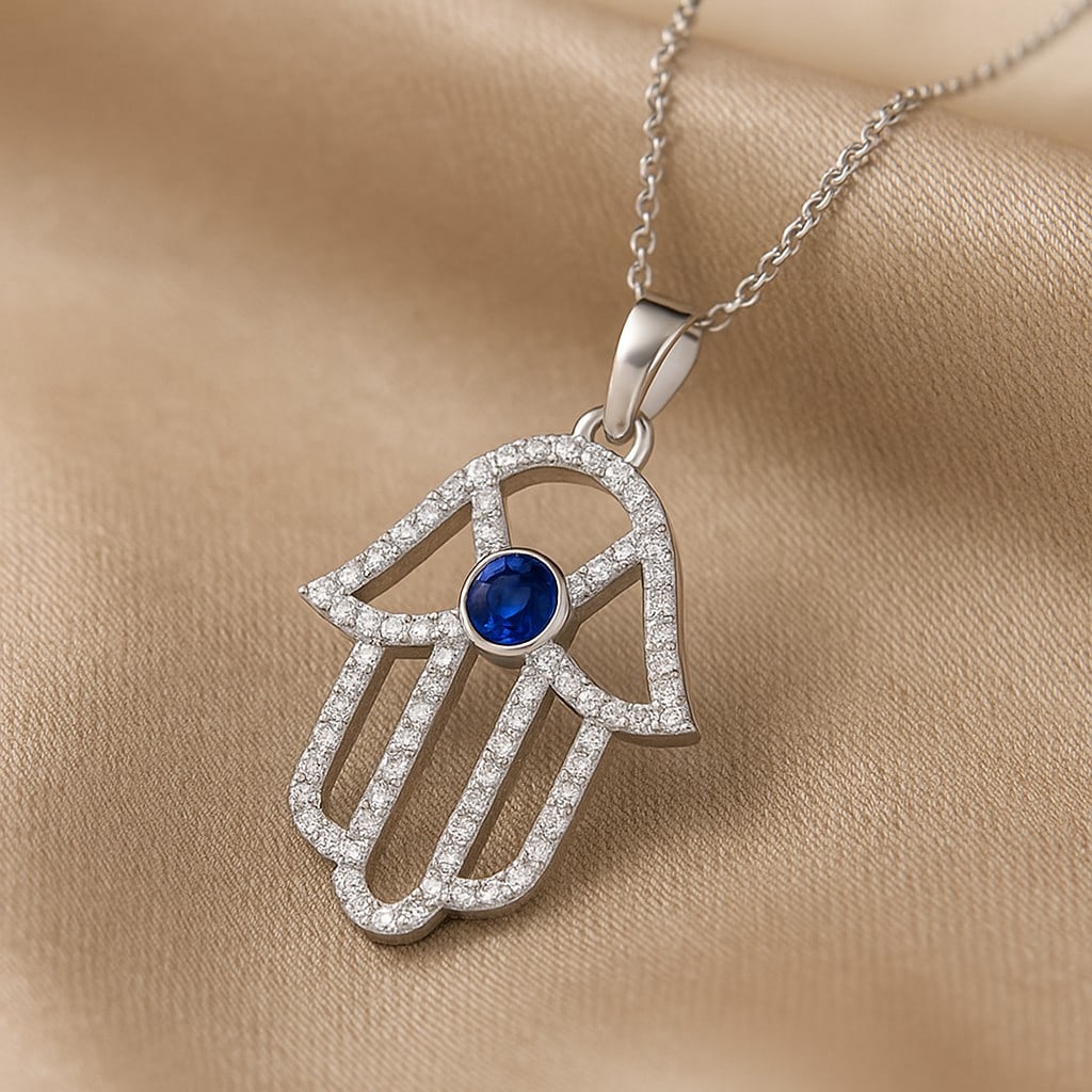 Natural Blue Sapphire & Diamond 92.5 Sterling Silver Pendant with Chain: Natural Blue Sapphire & Diamond 92.5 Sterling Silver Pendant with Chain Gemstone Shape : Round Gemstone Size : 3.5 MM Gemstone Quantity : 1 Piece Diamond Type : Lab Grown Diamond Shape : Round