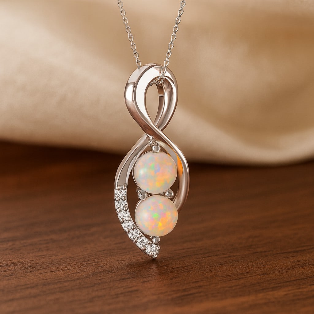 Natural Opal & Diamond 92.5 Sterling Silver Pendant with Chain: Natural Opal & Diamond 92.5 Sterling Silver Pendant with Chain Gemstone Shape : Round Gemstone Size : 5.5 MM Gemstone Quantity : 2 Pieces Diamond Type : Lab Grown Diamond Shape : Round Diamond