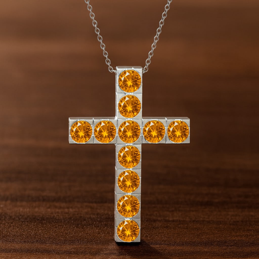 Natural Citrine Gemstone 92.5 Sterling Silver Pendant with Chain: Natural Citrine Gemstone 92.5 Sterling Silver Pendant with Chain Gemstone Shape : Round Gemstone Size : 3 MM Gemstone Quantity : 11 Pieces Metal : Silver Metal Purity : 92.5 Sterling Silver Pen