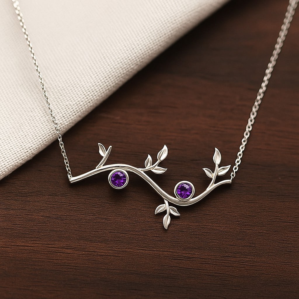 Natural Amethyst Gemstone 92.5 Sterling Silver Necklace: Natural Amethyst Gemstone 92.5 Sterling Silver Necklace Gemstone Shape : Round Gemstone Size : 4 MM Gemstone Quantity : 2 Pieces Metal : Silver Metal Purity : 92.5 Sterling Silver Pendant Lengt