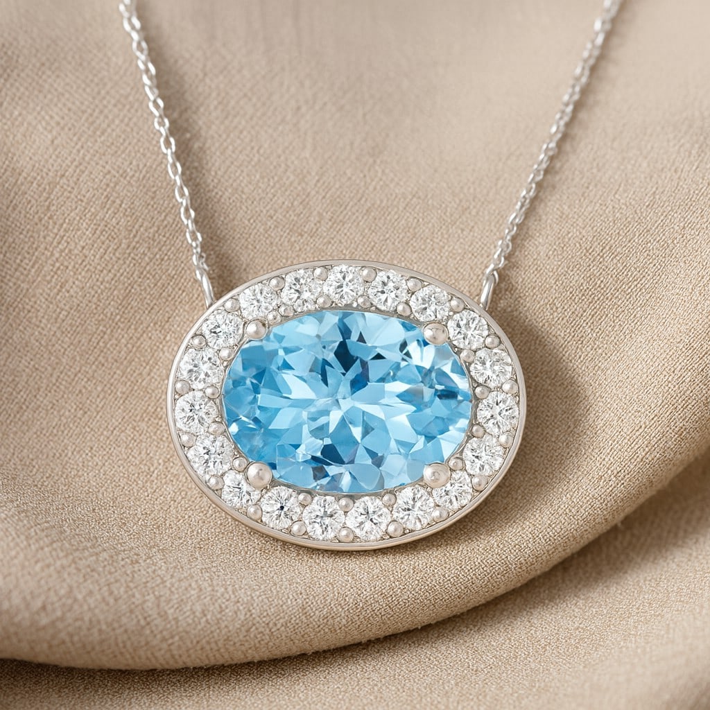 Natural Aquamarine & Diamond 92.5 Sterling Silver Pendant with Chain: Natural Aquamarine & Diamond 92.5 Sterling Silver Pendant with Chain Gemstone Shape : Oval Gemstone Size : 7x5 MM Gemstone Quantity : 1 Piece Diamond Type : Lab Grown Diamond Shape : Round Diam