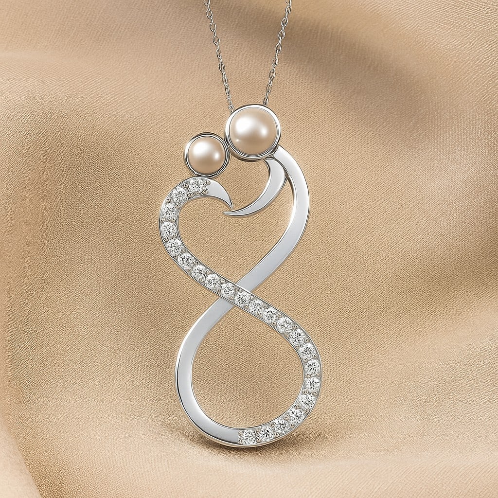 Natural Pearl & Diamond 92.5 Sterling Silver Pendant with Chain: Natural Pearl & Diamond 92.5 Sterling Silver Pendant with Chain Gemstone Shape : Round Gemstone Size : 3.2 MM, 2.8 MM Gemstone Quantity : 2 Pieces Diamond Type : Lab Grown Diamond Shape : Round