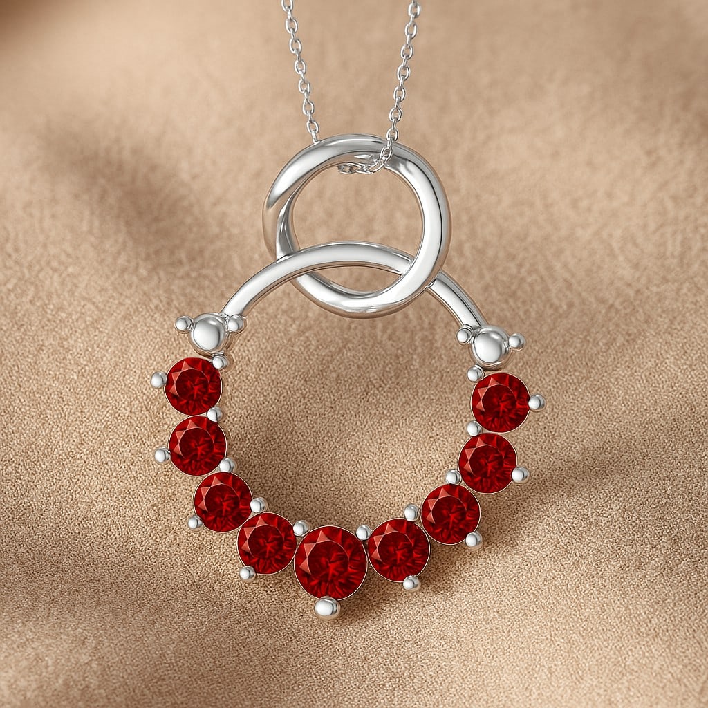 Natural Garnet Gemstone 92.5 Sterling Silver Pendant with Chain: Natural Garnet Gemstone 92.5 Sterling Silver Pendant with Chain Gemstone Shape : Round Gemstone Size : 3 MM, 2.5 MM Gemstone Quantity : 9 Pieces Metal : Silver Metal Purity : 92.5 Sterling Silver<