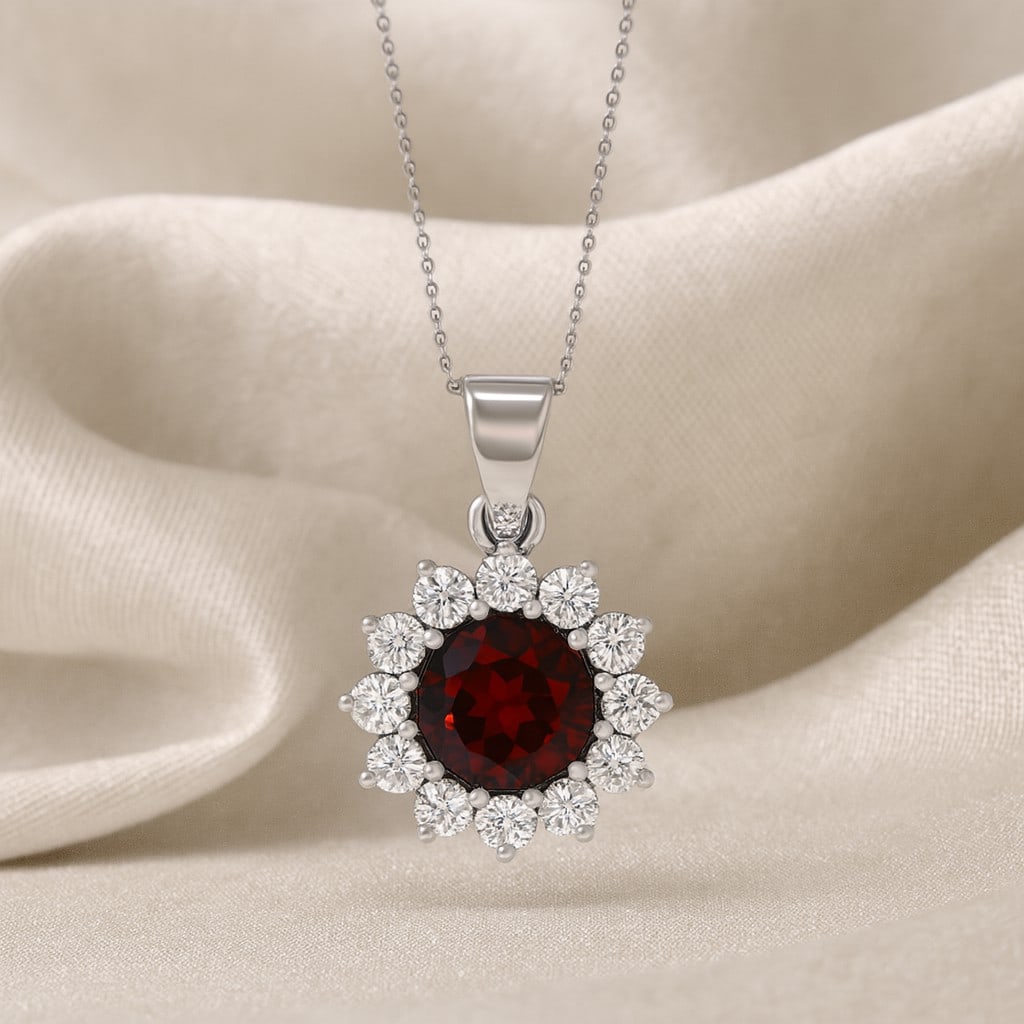 Natural Garnet Gemstone 92.5 Sterling Silver Pendant with Chain (1 of 7)