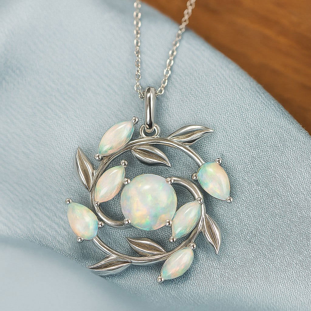 Natural Opal Gemstone 92.5 Sterling Silver Pendant with Chain (1 of 7)