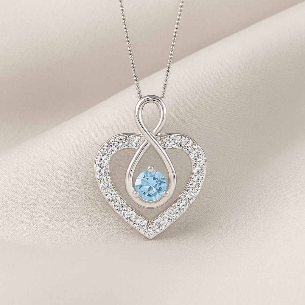 Natural Aquamarine & Diamond 92.5 Sterling Silver Pendant with Chain: Natural Aquamarine & Diamond 92.5 Sterling Silver Pendant with Chain Gemstone Shape : Round Gemstone Size : 3.5 MM Gemstone Quantity : 1 Piece Diamond Type : Lab Grown Diamond Shape : Round Dia