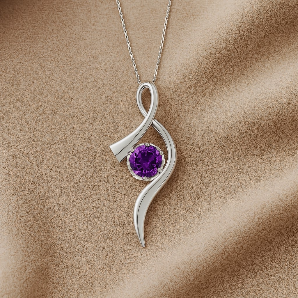 Natural Amethyst Gemstone 92.5 Sterling Silver Pendant with Chain: Natural Amethyst Gemstone 92.5 Sterling Silver Pendant with Chain Gemstone Shape : Round Gemstone Size : 6.00 MM Gemstone Quantity : 1 Piece Metal : Silver Metal Purity : 92.5 Sterling Silver P