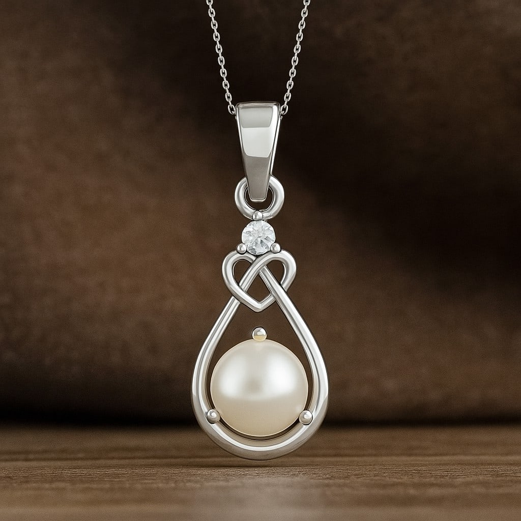 Natural Pearl & Diamond 92.5 Sterling Silver Pendant with Chain (1 of 7)