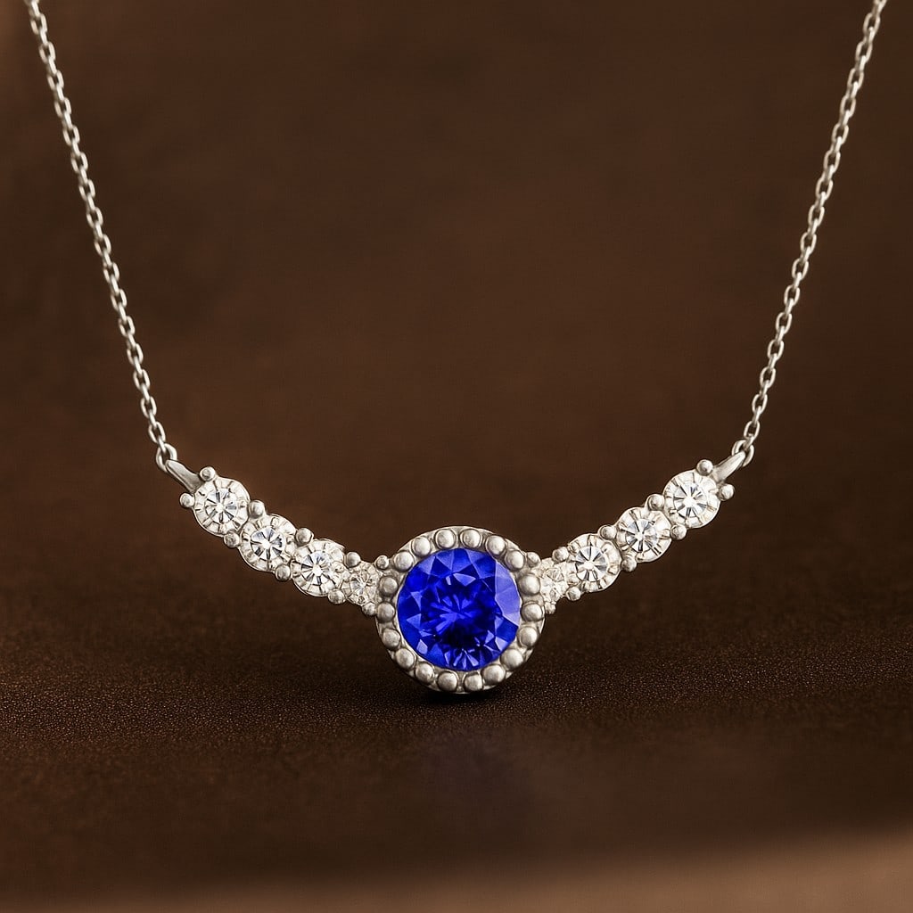 Natural Tanzanite & Diamond 92.5 Sterling Silver Necklace (1 of 7)