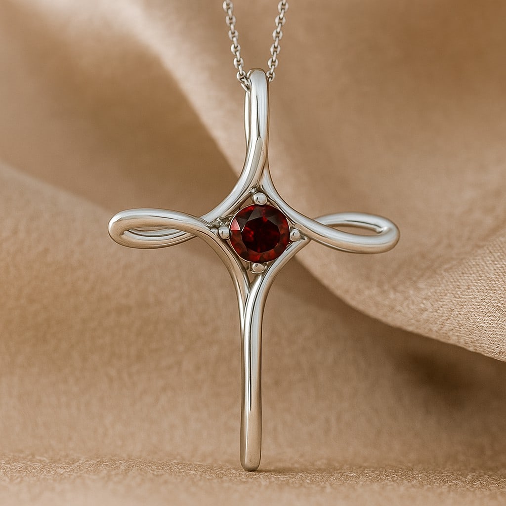 Natural Garnet Gemstone 92.5 Sterling Silver Pendant with Chain (1 of 7)