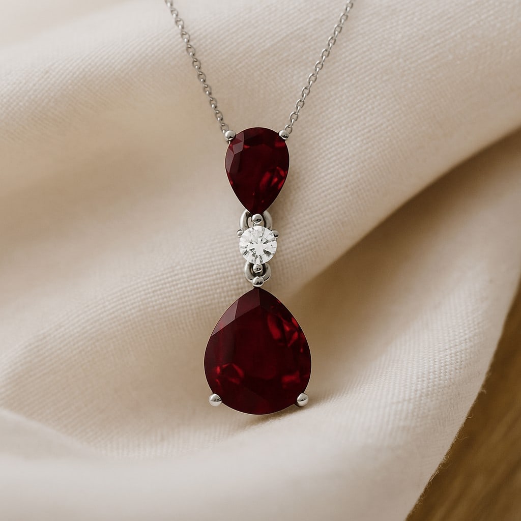 Natural Ruby & Diamond 92.5 Sterling Silver Pendant with Chain (1 of 7)