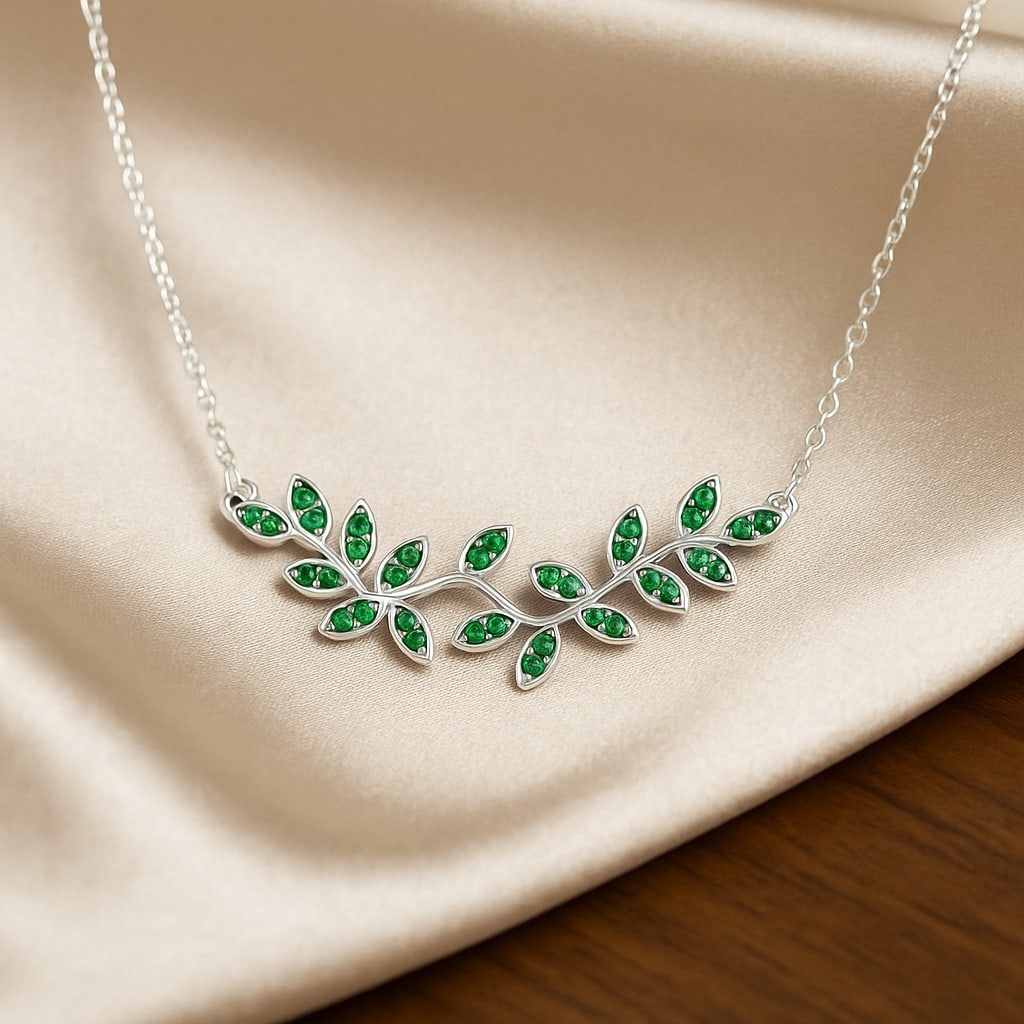 Lab Grown Emerald Gemstone 92.5 Sterling Silver Necklace: Lab Grown Emerald Gemstone 92.5 Sterling Silver Necklace Gemstone Shape : Round Gemstone Size : 1.4 MM Gemstone Quantity : 34 Pieces Metal : Silver Metal Purity : 92.5 Sterling Silver Pendant L