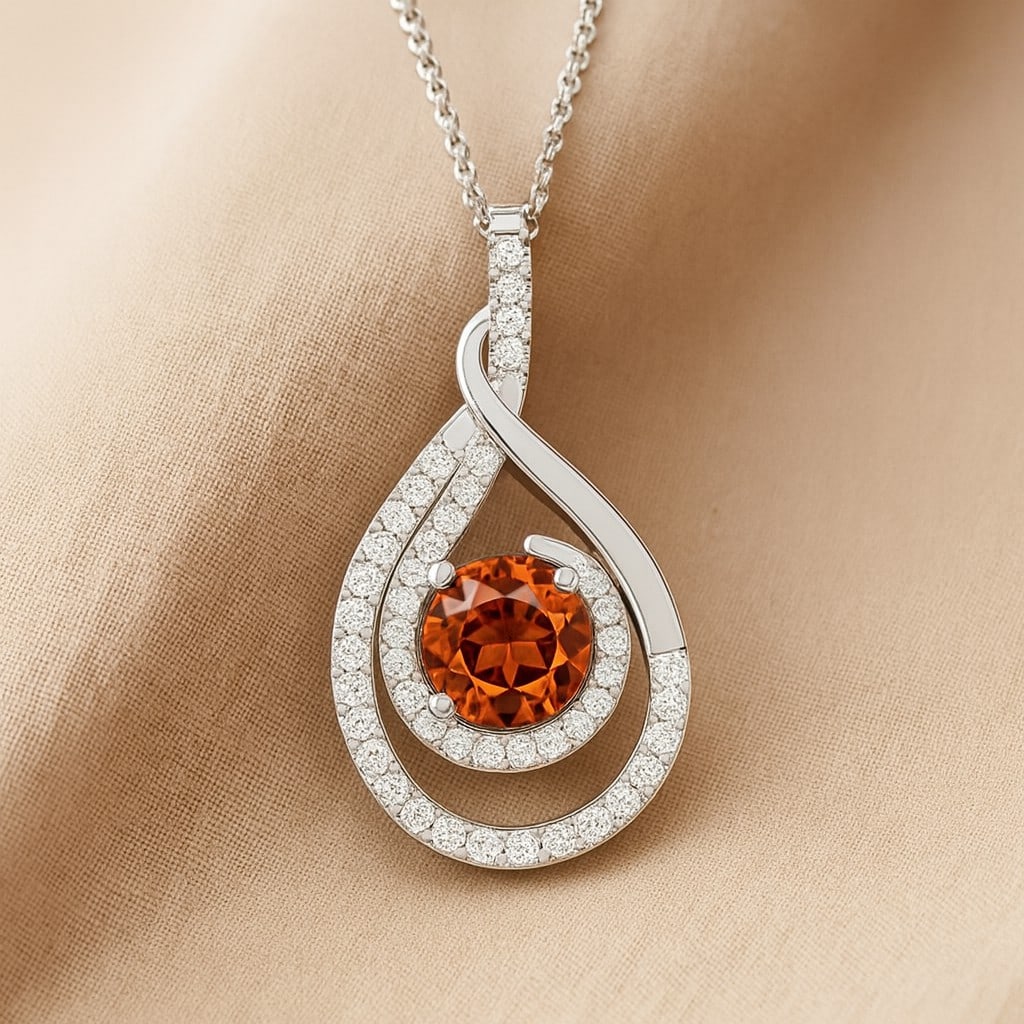 Natural Citrine & Diamond 92.5 Sterling Silver Pendant with Chain: Natural Citrine & Diamond 92.5 Sterling Silver Pendant with Chain Gemstone Shape : Round Gemstone Size : 5 MM Gemstone Quantity : 1 Piece Diamond Type : Lab Grown Diamond Shape : Round Diamond
