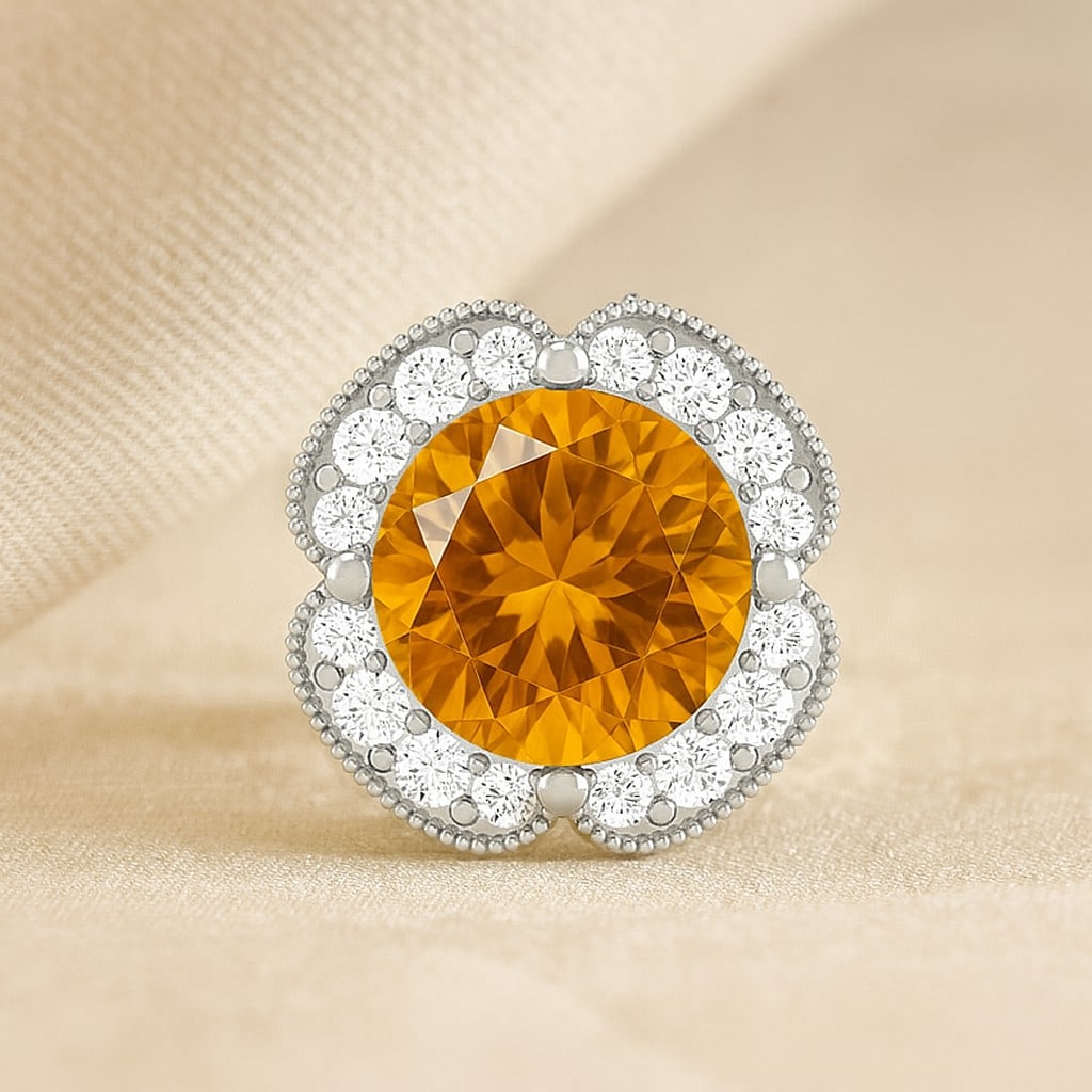 Natural Citrine & Diamond 92.5 Sterling Silver Necklace: Natural Citrine & Diamond 92.5 Sterling Silver Necklace Gemstone Shape : Round Gemstone Size : 8 MM Gemstone Quantity : 1 Piece Diamond Type : Lab Grown Diamond Shape : Round Diamond Color :