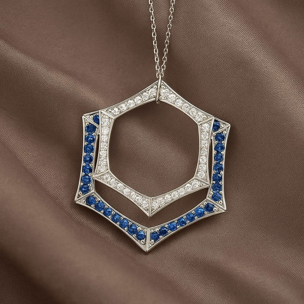 Natural Blue Sapphire & Diamond 92.5 Sterling Silver Pendant with Chain (1 of 7)