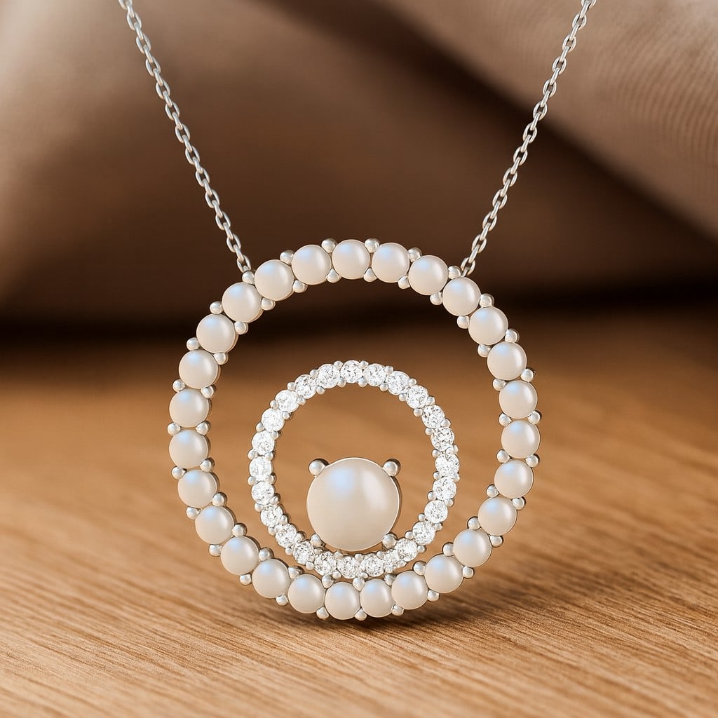 Natural Moonstone & Diamond 92.5 Sterling Silver Necklace (1 of 7)