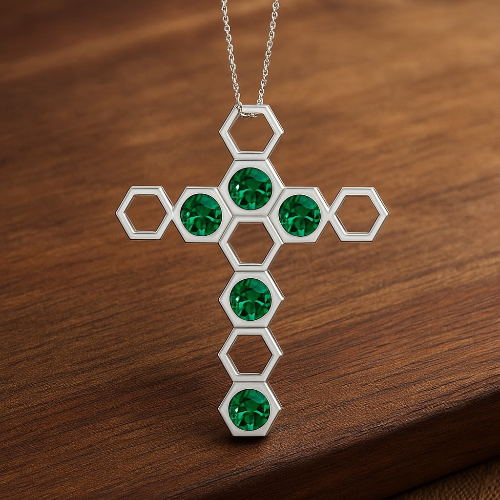 Lab Grown Emerald Gemstone 92.5 Sterling Silver Pendant with Chain (1 of 7)