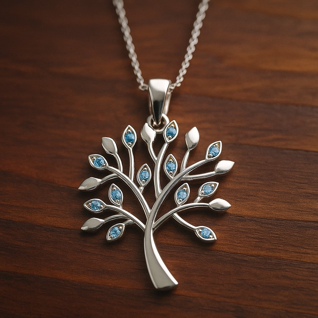 Natural Aquamarine Gemstone 92.5 Sterling Silver Pendant with Chain (1 of 7)