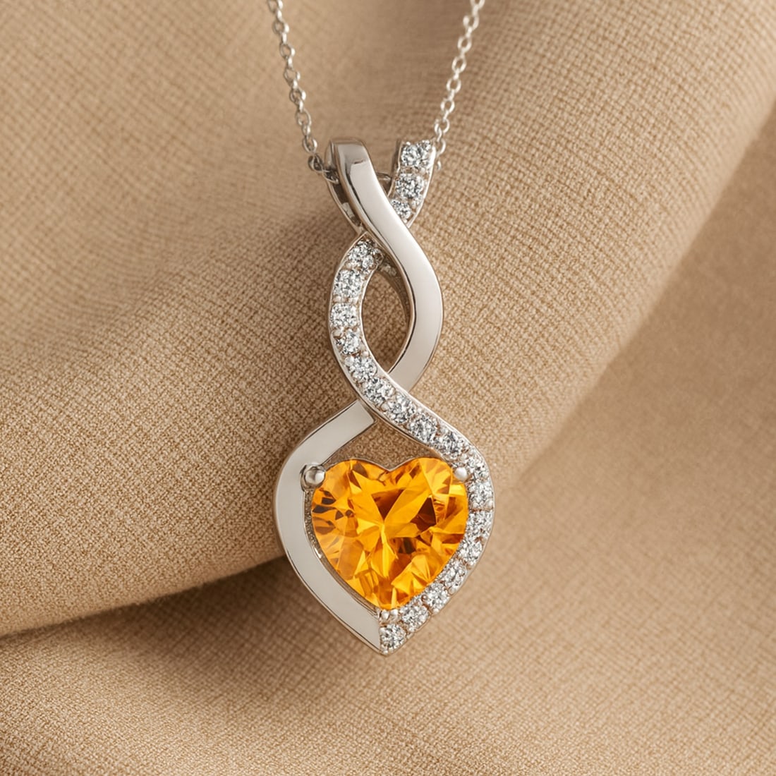 Natural Citrine & Diamond 92.5 Sterling Silver Pendant with Chain: Natural Citrine & Diamond 92.5 Sterling Silver Pendant with Chain Gemstone Shape : Heart Gemstone Size : 6 MM Gemstone Quantity : 1 Piece Diamond Type : Lab Grown Diamond Shape : Round Diamond
