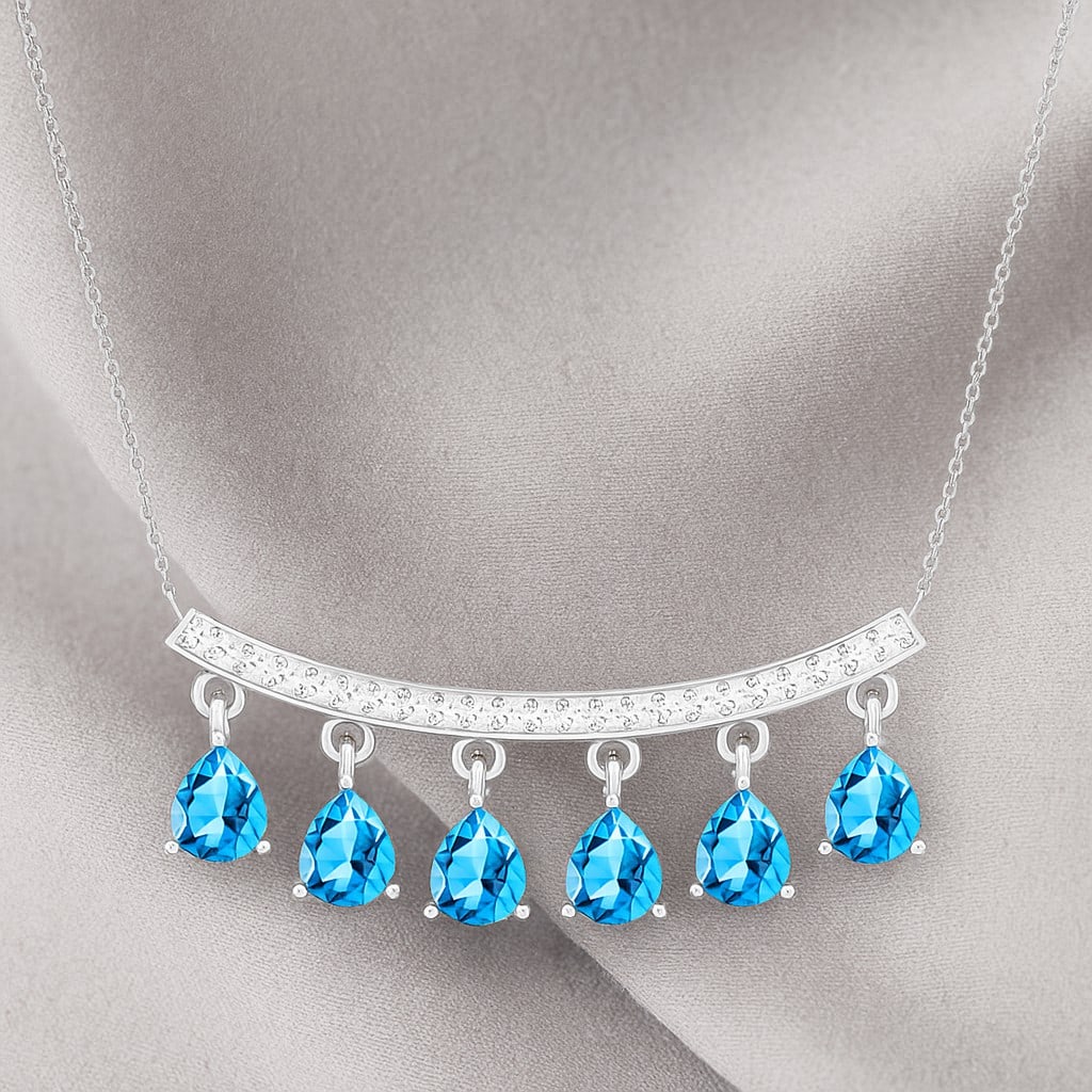Natural Swiss Blue Topaz & Diamond 92.5 Sterling Silver Necklace (1 of 7)
