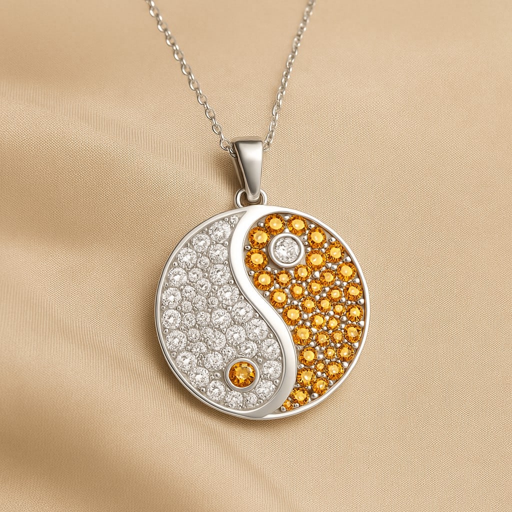 Natural Citrine & Diamond 92.5 Sterling Silver Pendant with Chain: Natural Citrine & Diamond 92.5 Sterling Silver Pendant with Chain Gemstone Shape : Round Gemstone Size : 1 - 2 MM Gemstone Quantity : 39 Pieces Diamond Type : Lab Grown Diamond Shape : Round Di