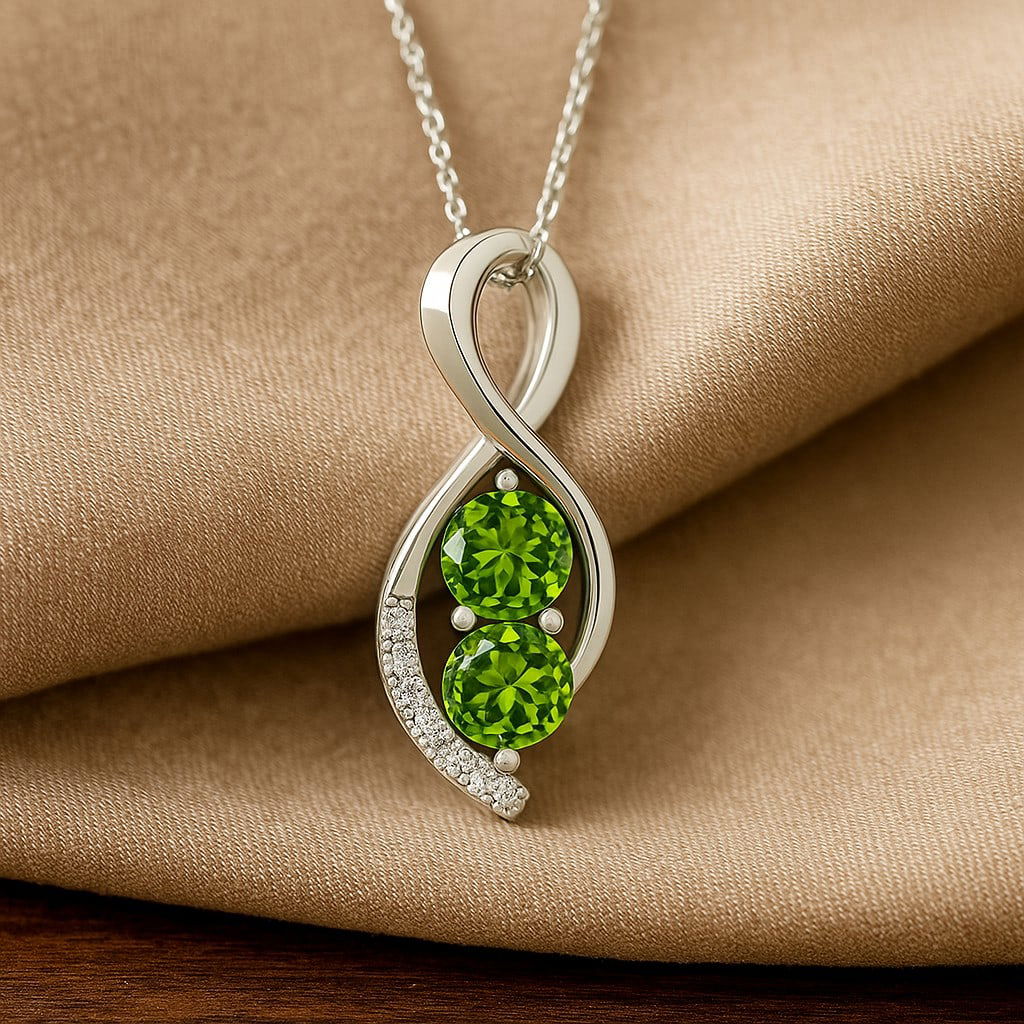 Natural Peridot & Diamond 92.5 Sterling Silver Pendant with Chain: Natural Peridot & Diamond 92.5 Sterling Silver Pendant with Chain Gemstone Shape : Round Gemstone Size : 5.5 MM Gemstone Quantity : 2 Pieces Diamond Type : Lab Grown Diamond Shape : Round Diamo