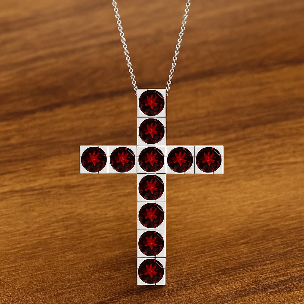 Natural Garnet Gemstone 92.5 Sterling Silver Pendant with Chain (1 of 7)