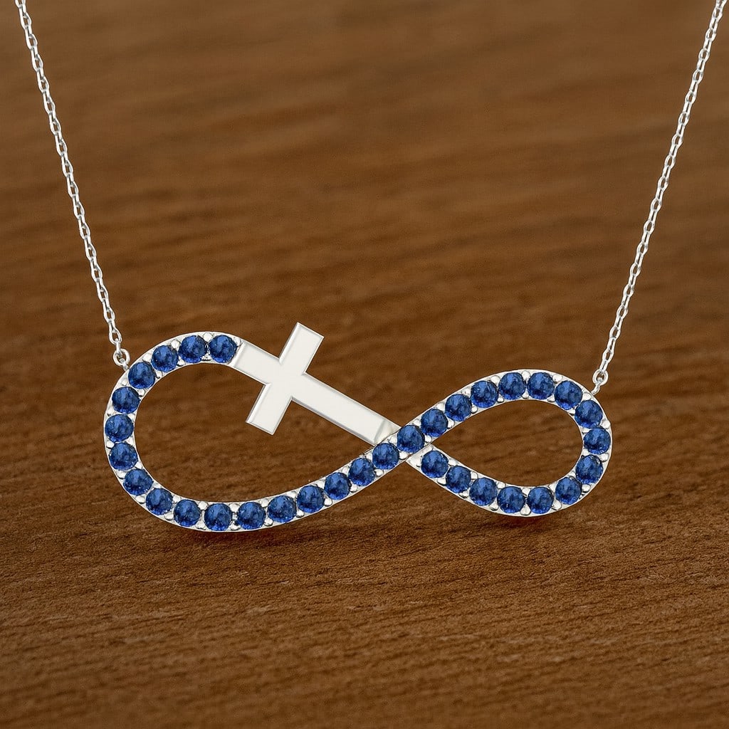 Natural Blue Sapphire Gemstone 92.5 Sterling Silver Necklace: Natural Blue Sapphire Gemstone 92.5 Sterling Silver Necklace Gemstone Shape : Round Gemstone Size : 1.3 MM Gemstone Quantity : 33 Pieces Metal : Silver Metal Purity : 92.5 Sterling Silver Penda