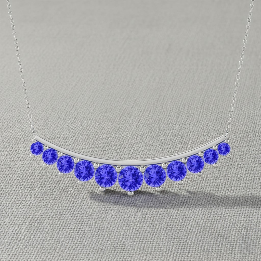 Natural Tanzanite Gemstone 92.5 Sterling Silver Necklace: Natural Tanzanite Gemstone 92.5 Sterling Silver Necklace Gemstone Shape : Round Gemstone Size : 2.2 - 4.2 MM Gemstone Quantity : 11 Pieces Metal : Silver Metal Purity : 92.5 Sterling Silver Pen