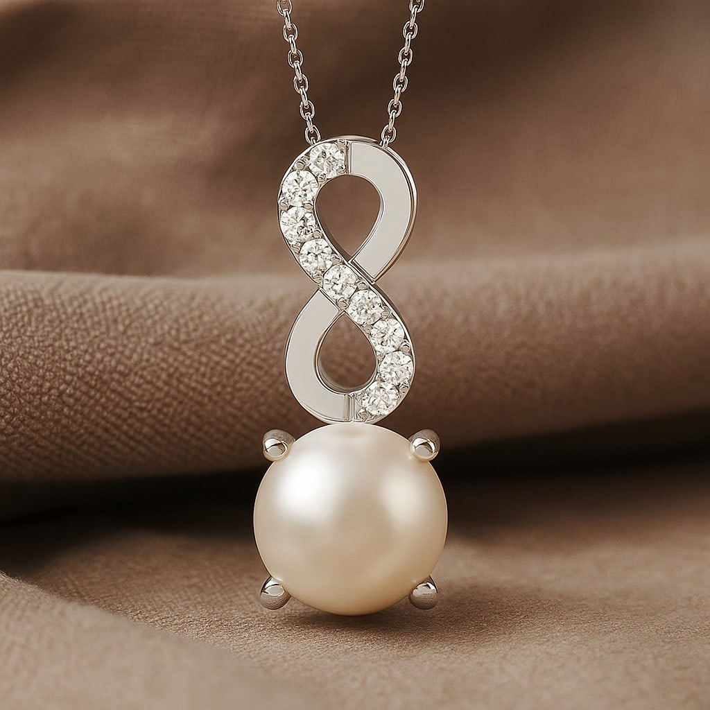 Natural Pearl & Diamond 92.5 Sterling Silver Pendant with Chain: Natural Pearl & Diamond 92.5 Sterling Silver Pendant with Chain Gemstone Shape : Round Gemstone Size : 7 MM Gemstone Quantity : 1 Piece Diamond Type : Lab Grown Diamond Shape : Round Diamond Co