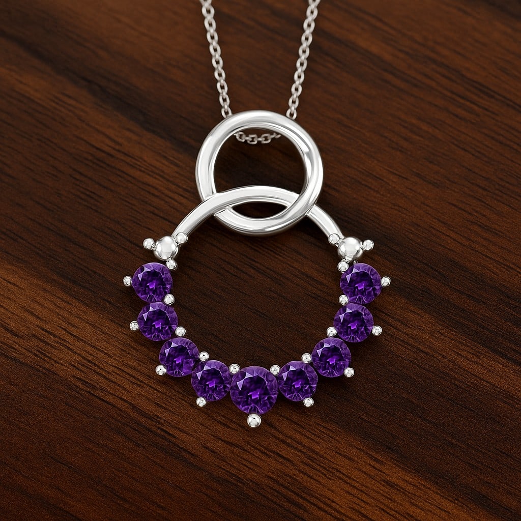 Natural Amethyst Gemstone 92.5 Sterling Silver Pendant with Chain (1 of 7)