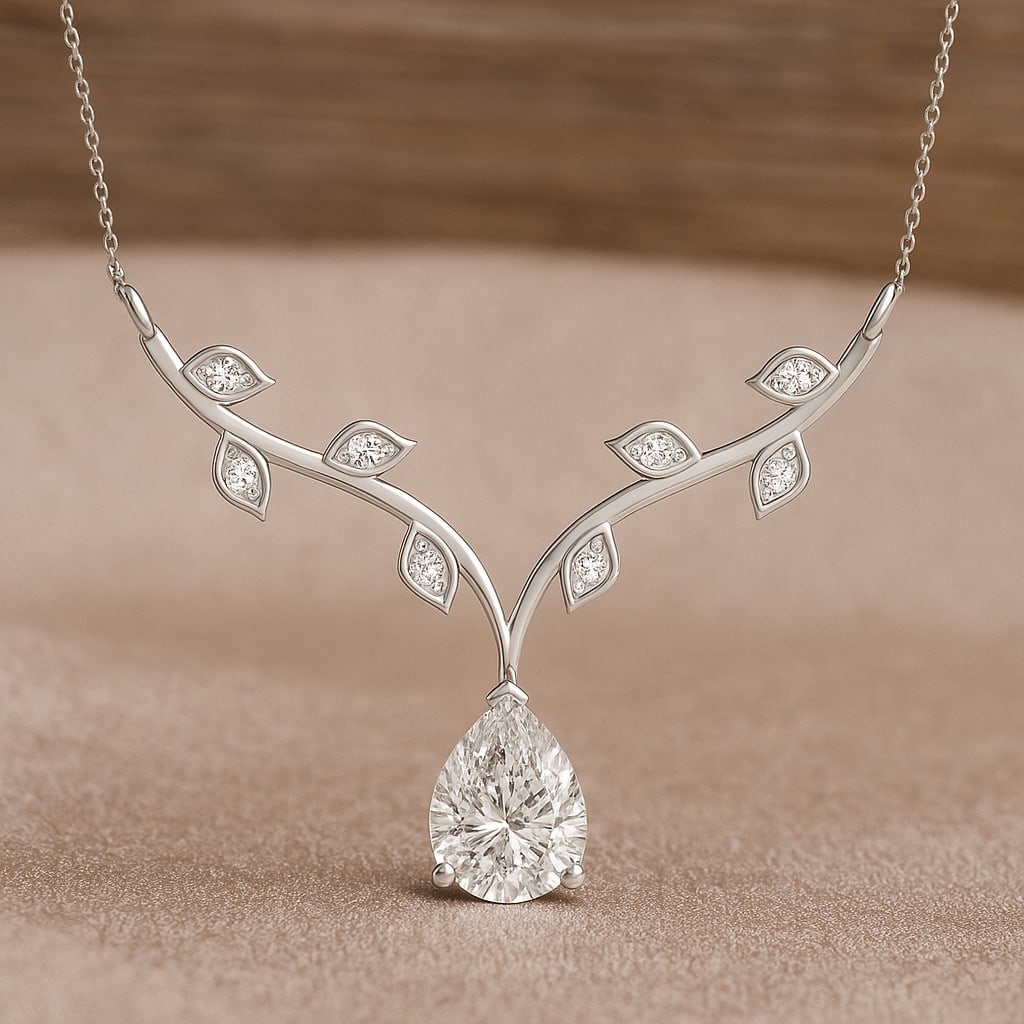 Lab Grown Diamond 92.5 Sterling Silver Necklace: Lab Grown Diamond 92.5 Sterling Silver Necklace Gemstone Shape : Pear Gemstone Size : 8x6 MM Gemstone Quantity : 1 Piece Diamond Type : Lab Grown Diamond Shape : Round Diamond Color : D-E