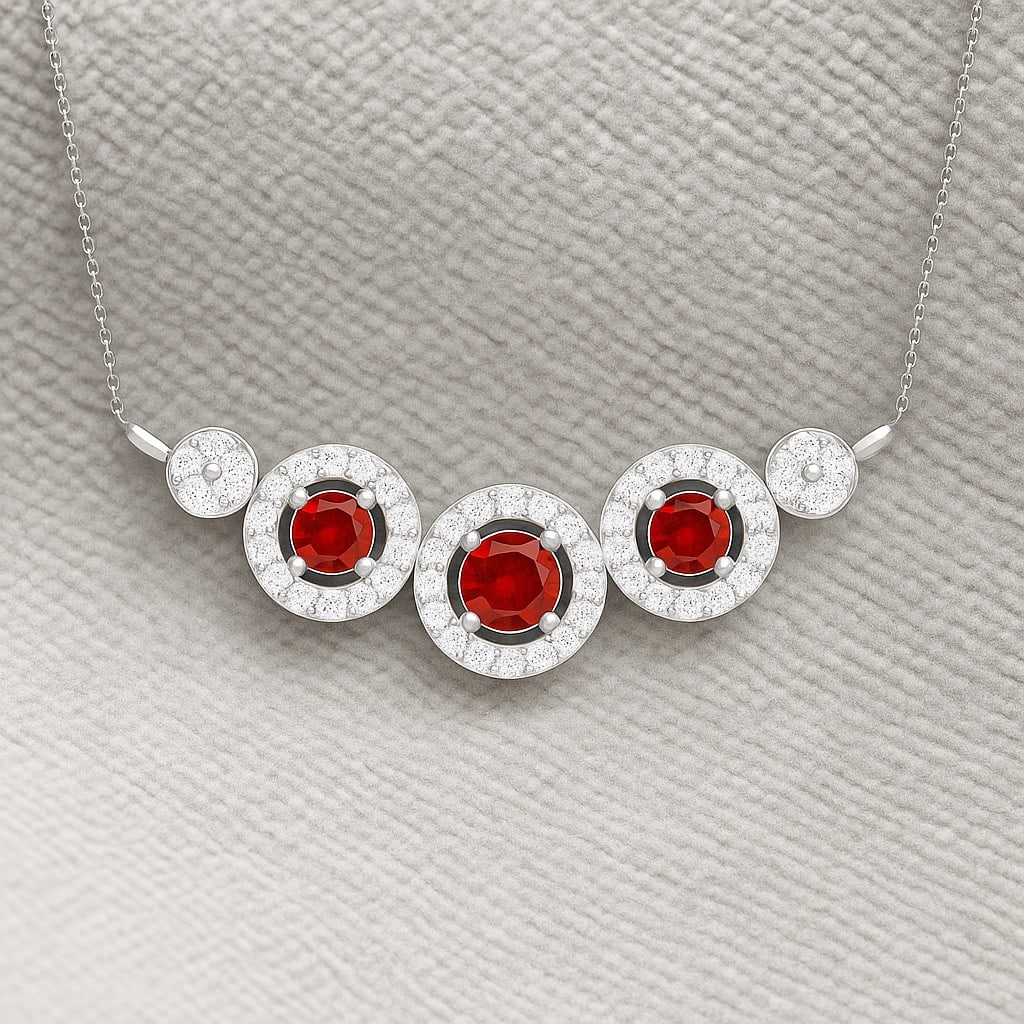 Natural Ruby & Diamond 92.5 Sterling Silver Necklace (1 of 7)