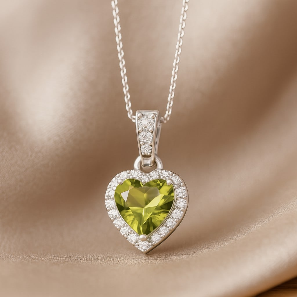 Natural Peridot & Diamond 92.5 Sterling Silver Pendant with Chain (1 of 7)