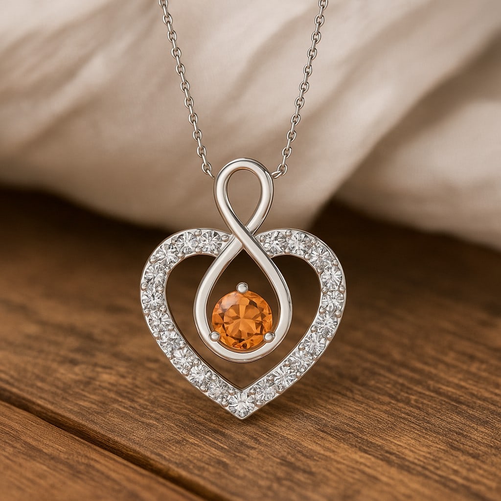 Natural Citrine & Diamond 92.5 Sterling Silver Pendant with Chain: Natural Citrine & Diamond 92.5 Sterling Silver Pendant with Chain Gemstone Shape : Round Gemstone Size : 3.5 MM Gemstone Quantity : 1 Piece Diamond Type : Lab Grown Diamond Shape : Round Diamon