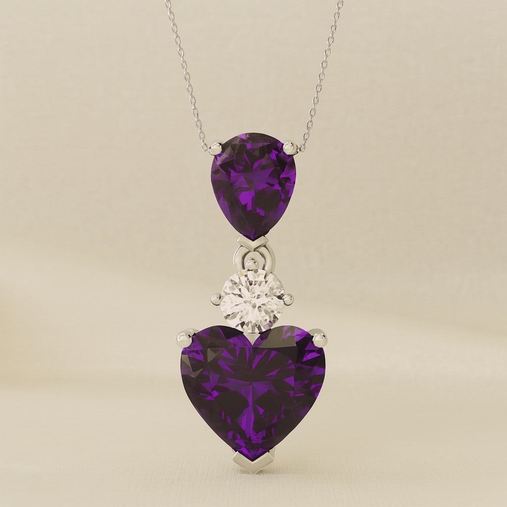 Natural Amethyst & Diamond 92.5 Sterling Silver Pendant with Chain (1 of 7)