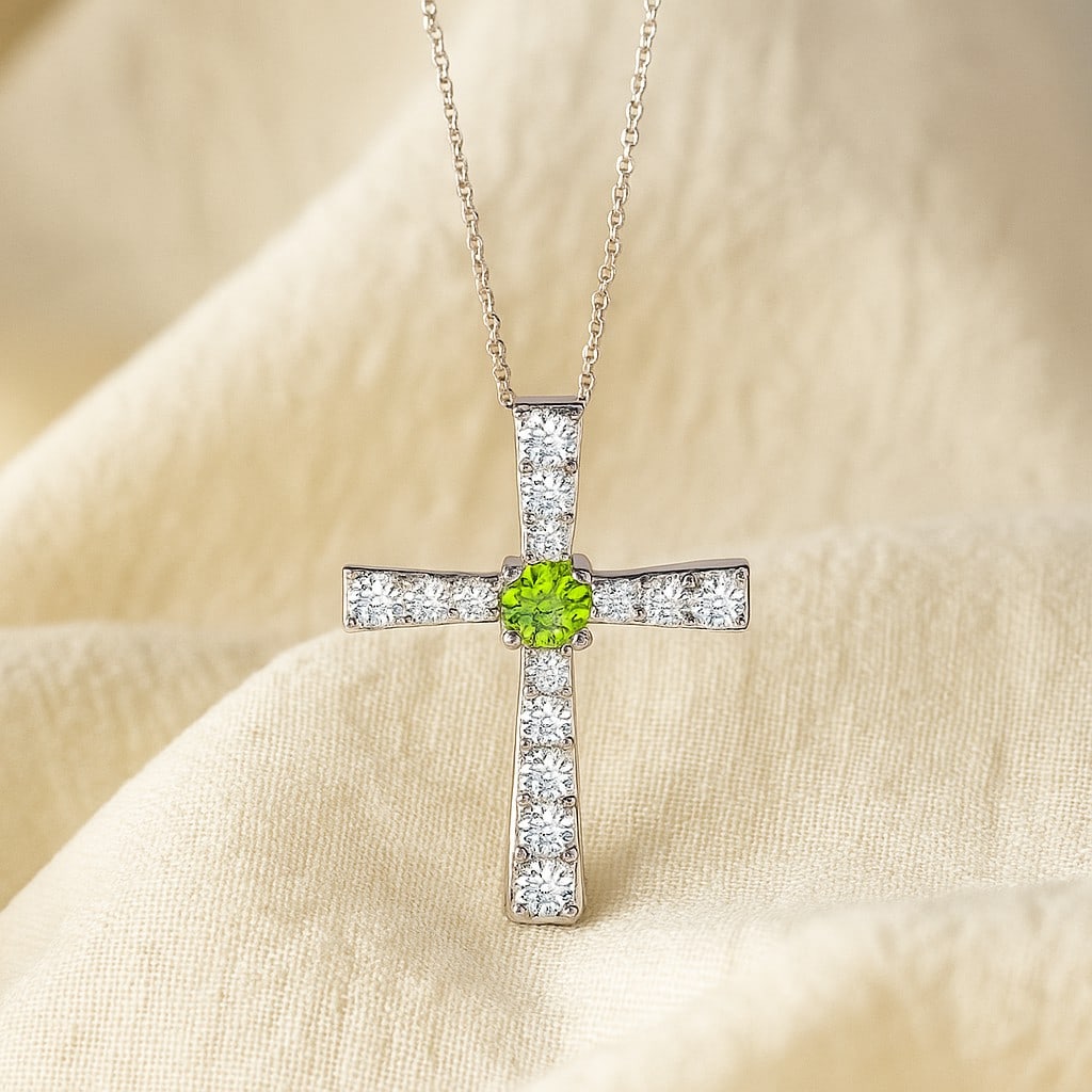 Natural Peridot & Diamond 92.5 Sterling Silver Pendant with Chain (1 of 7)