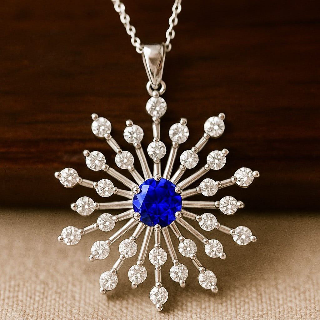 Natural Tanzanite & Diamond 92.5 Sterling Silver Pendant with Chain: Natural Tanzanite & Diamond 92.5 Sterling Silver Pendant with Chain Gemstone Shape : Round Gemstone Size : 4.5 MM Gemstone Quantity : 1 Piece Diamond Type : Lab Grown Diamond Shape : Round Diam