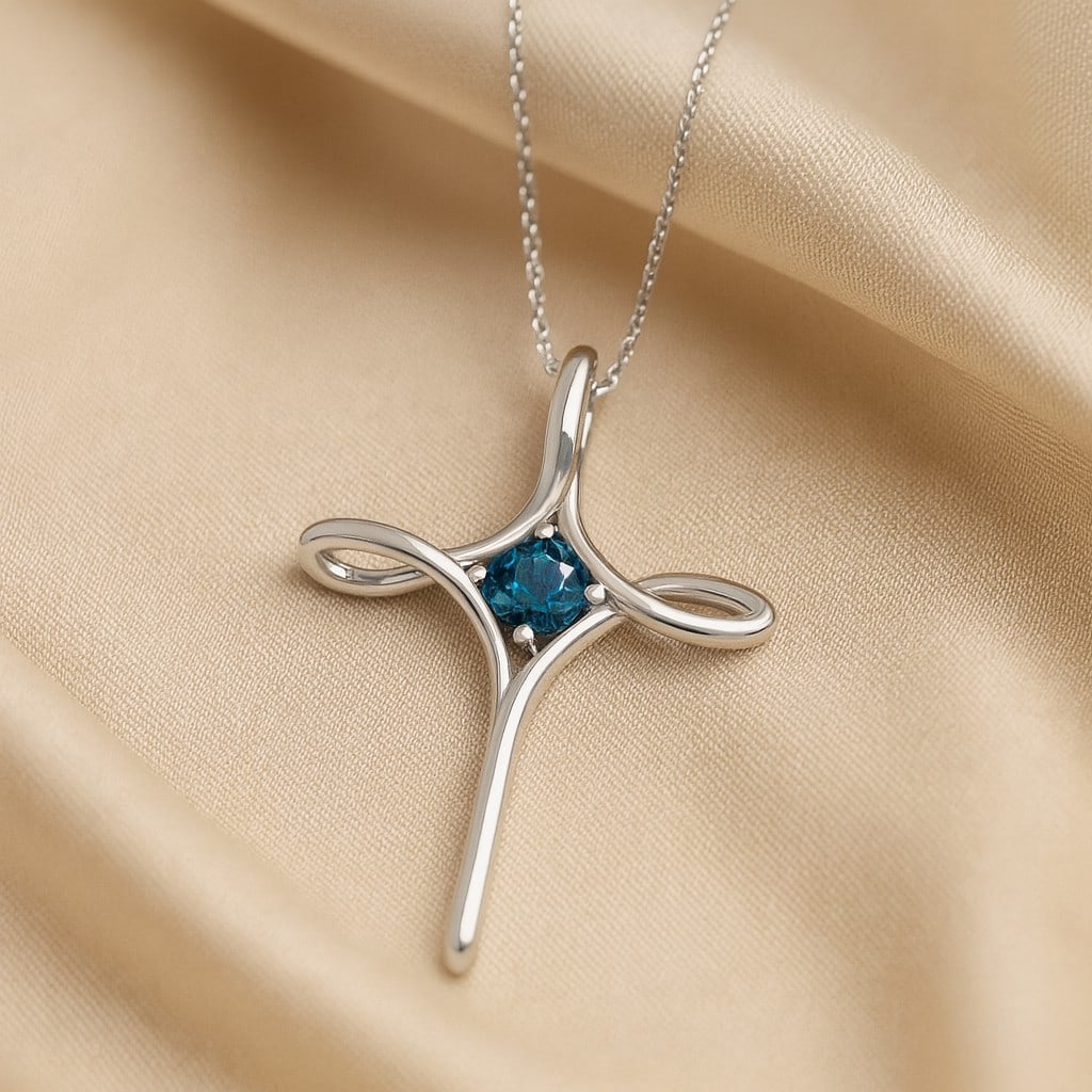 Natural London Blue Topaz Gemstone 92.5 Sterling Silver Pendant with Chain: Natural London Blue Topaz Gemstone 92.5 Sterling Silver Pendant with Chain Gemstone Shape : Round Gemstone Size : 4 MM Gemstone Quantity : 1 Piece Metal : Silver Metal Purity : 92.5 Sterling Silver